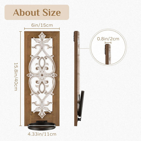 Set 2 Farmhouse Wood Candle Sconces Wall Decor - of Walasis Rustic Wall Candle Holder Decorative Carved Brown Candle
