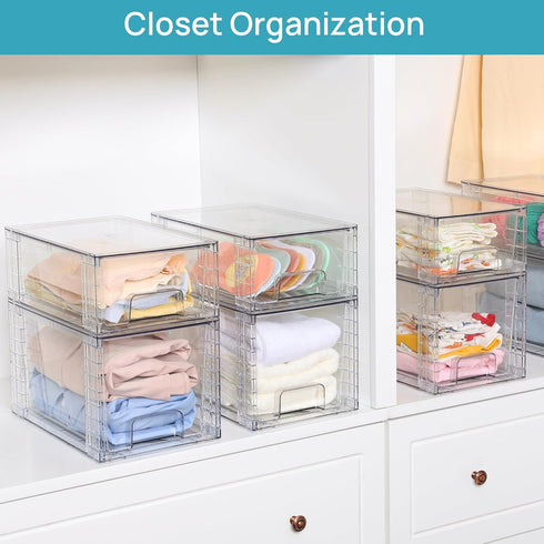 Vtopmart 4 Pack Large Stackable Storage Drawers, Acrylic Bathroom Closet Organizers for Kitchen Cabinets and Makeup