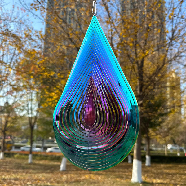 Wind Spinner Outdoor Metal 3D Hanging Yard Garden Decor Gifts, Stainless Steel Water Drop-Shaped Spinners