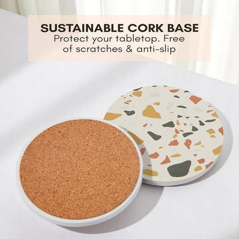 Set 6 (Sunset) Absorbent Terrazzo Drink Coasters with Holder, of Ceramic Stone Coasters for Drinks, Water-Absorbing
