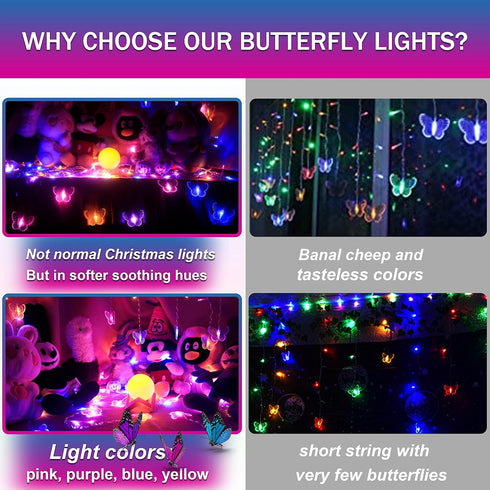 120 19.7FT Butterfly Fairy Lights for Bedroom Curtain Ceiling Wall Decor USB Plug-in Led Twinkle String Light