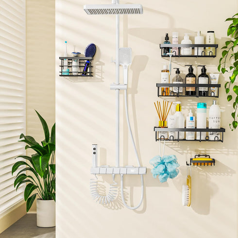 Moforoco Adhesive Shower Caddy Organizer Shelves Rack - 5 Pack Corner Bathroom Storage, Home & Kitchen Decor for RV