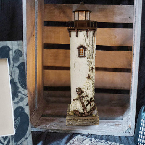 K KILIPES Wood Lighthouse with Led Light Nautical Decorations for Home Rustic Lighthouse Table Decoration Night Light