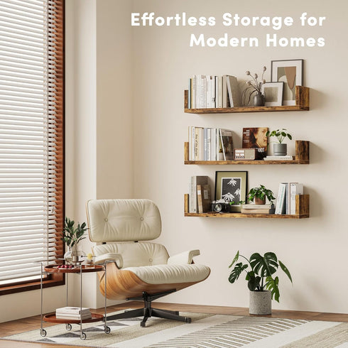 VMROF Set 3, 17 Inches, 3) Wall Bookshelf, of U Shaped Floating Bookshelf, Hanging Bookshelves for Wall, Wall Mounted
