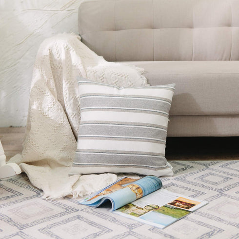 Mini Multi Color Stripe Pillow Case, Soft Faux Linen Square Decorative Throw Cushion Cover with Hidden Zipper, 35 x 35