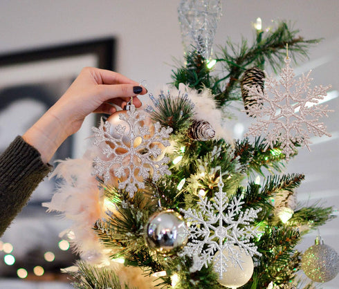 DearHouse 36Pcs Glitter Snowflake Ornaments for Christmas Party Decorations, 4 Inch Blush Gold