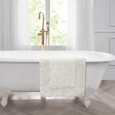 Laura Ashley Ruffle Cotton Bath Rug, 20" x 34", Ivory