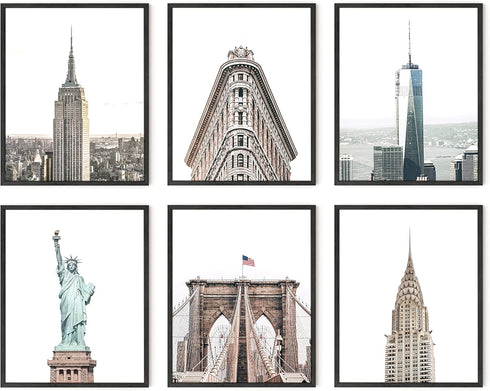 HAUS AND HUES New York City Wall Art Set of 6 - NYC Posters and Skyline Decor | 8" x 10" UNFRAMED