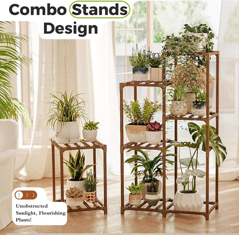 03H, Bamworld Plant Stand Indoor Corner Plant Shelf Wood Plant Holder for Multiple Plants Tall Flower Stands Plants