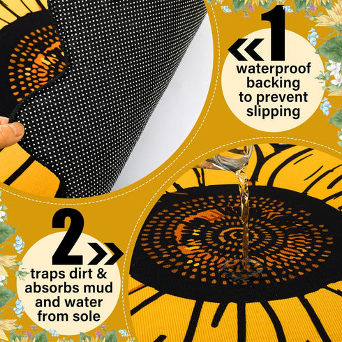 Extra Large Sunflower Welcome Doormat, 29.5" x 29.5" Non Slip Area Rug for Indoor Outdoor Use