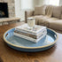 Counter, Room,(13") Blue Decorative Tray for Coffee Table, Round Beaded Plastic Serving Tray forKitchen Ottoman, Living