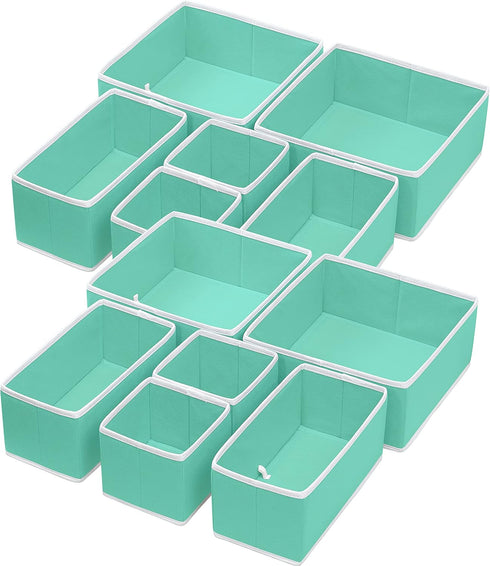 Simple Houseware Foldable Cloth Storage Box, Closet Dresser Drawer Divider Organizer Basket Bins, Turquoise (Set of 12)