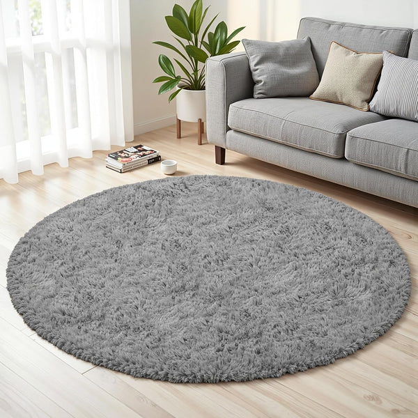 Xafir Light Gray Round Fluffy Rug 6ft Plush Fuzzy Shaggy Carpet,Soft Rugs for