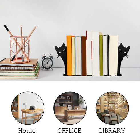 Peeping Cat Metal Bookends Cute Cat Book Ends for Shelves Bookshelf Decorative Objects Home Office Desk Bookshelf Decor