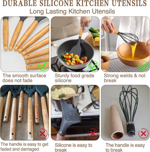 Umite Chef Kitchen Cooking Utensils Set, 33 pcs Non-stick Silicone Spatula Set with Holder, Heat Resistant Gadgets