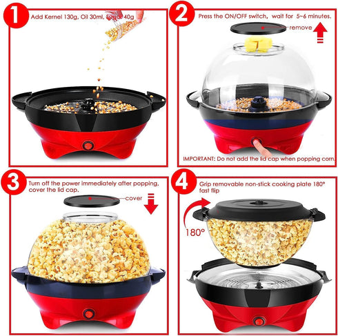 TLGREEN 6 Quart Popcorn Machine - 28 Cups, Electric Hot Oil Popcorn Maker with Nonstick Plate