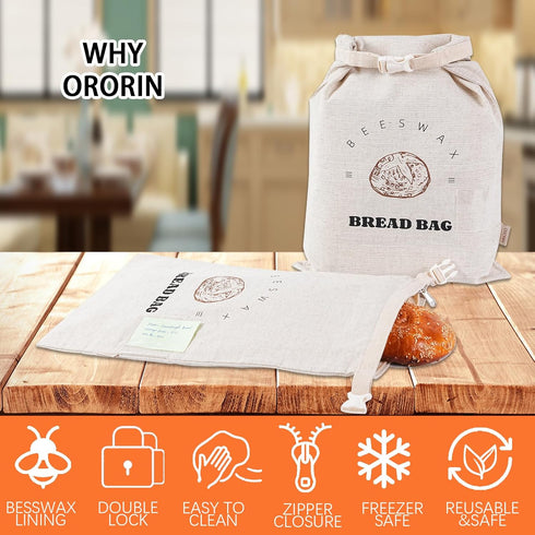 ORORIN (2-Pack) Beeswax Bread Bags for Sourdough,Reusable Linen Waxed Sourdough Bread Bags for Homemade Bread,Bread