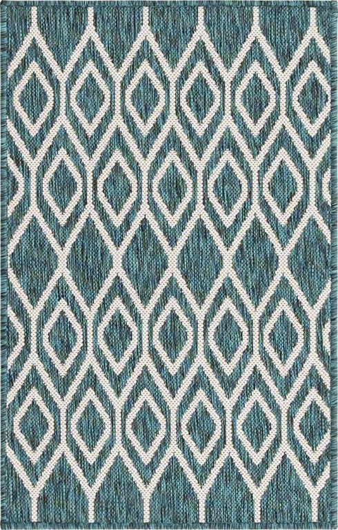 Jill Zarin Outdoor Collection Area Rug, Turks and Caicos (2' 2" x 3' Rectangle Teal/Ivory)