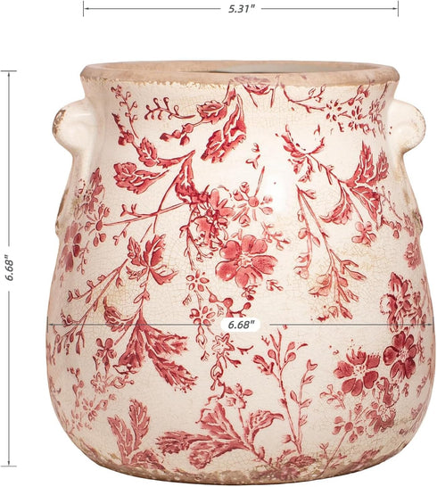 6.68 Inch Antique Ceramic Planter & Vase for Home Decor, Rustic Farmhouse Flower Pot with Drainage Hole for Indoor