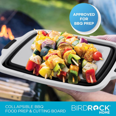 BIRDROCK HOME Collapsible Large BBQ Prep Tub with Cutting Board, Multi-Function Grill Caddy with Colander & Lid - Black