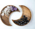 Room Decor Jewelry Organizer - Walnut Wood Tray with Spiritual Accents, Boho Gothic Style, Trinket Dish, Moon Shaped