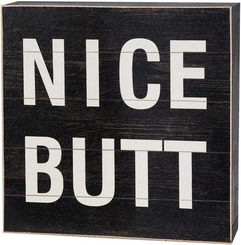 Funny Bathroom Signs Decor, Farmhouse Wooden Box Sign Wall Art, 6" Square Nice Butt