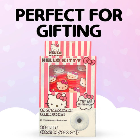 20ct 7 Silver Buffalo Hello Kitty Face with Pink Bow Decorative String Lights, Feet Long, Battery Powered (Batteries