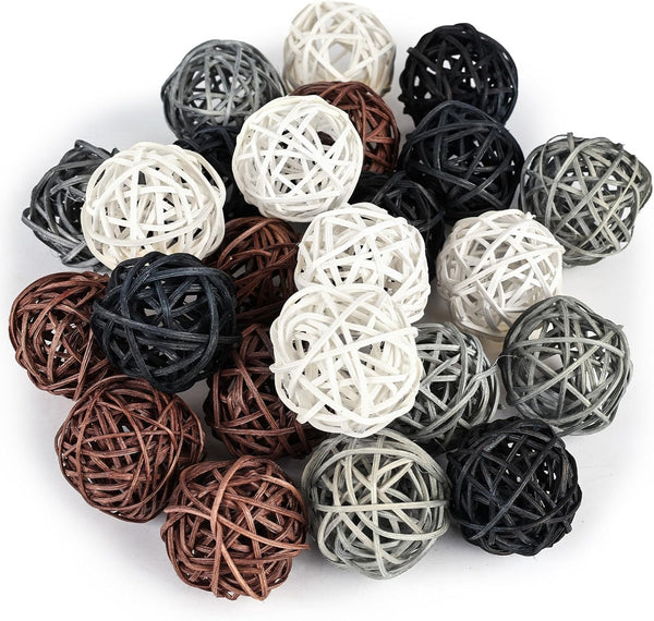 DomeStar 24PCS Brown Decorative Balls, 2 Inch Rattan Balls for Bowl Centerpiece Decor