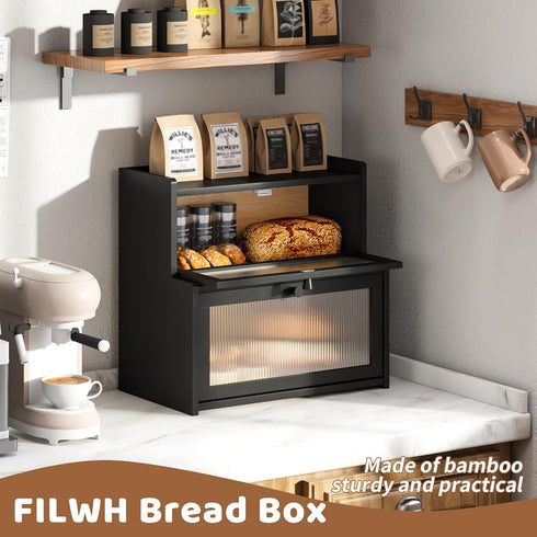 Countertop FILWH Bread Box for Kitchen Double Layer Large Corner Bread Box Capacity Bread Storage Bin Farmhouse