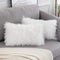 WLNUI Set of 2 White Decorative Lumbar Pillow Covers - Luxury Merino Style Faux Fur, 12x20 Inch