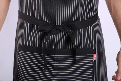 Aprons for Women and Men, Kitchen Chef Apron with 2 Pockets, Adjustable Bib Apron, Black/White Pinstripe