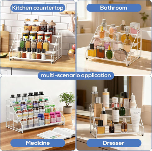 4 (White-1Pcs) Spice Rack Organizer for Cabinet, Tiered Spice Rack Organizer, Tiered Adjustable Spice Shelf for Kitchen
