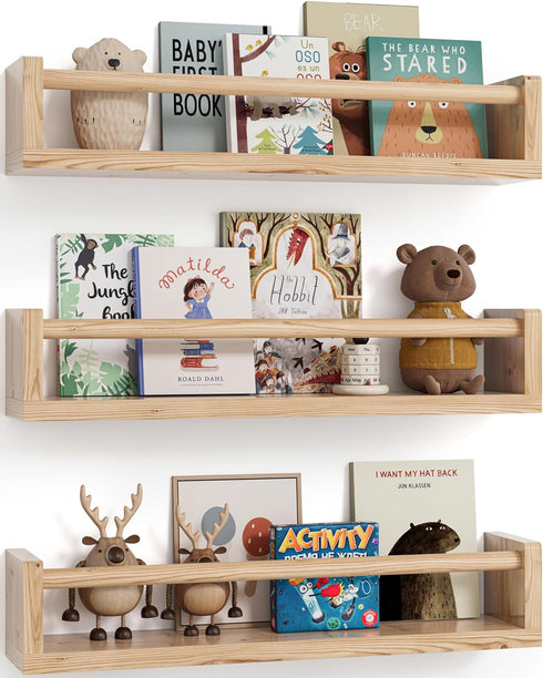 G&W Gruwald Nursery Book Shelves, Set of 3, Hanging Bookshelf, Wall Book Shelves for