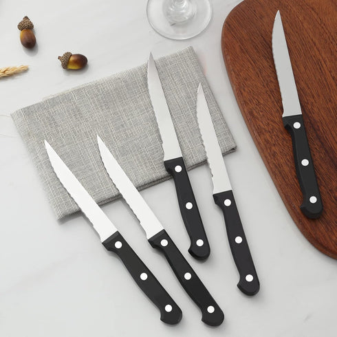 BEWOS Steak Knives Set of 16, Triple Rivet Serrated Blades, Stainless Steel Dinner Knives, Dishwasher Safe