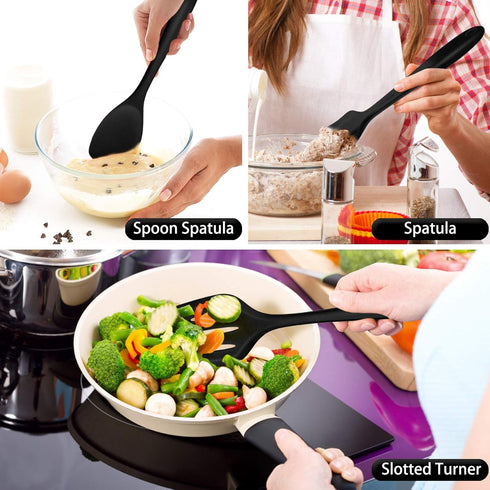 Kitchen Cooking Utensils Set of 7, P&P CHEF Heat-proof Spatula for Nonstick Cookware, Black