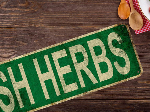 Fresh Herbs Slim Tin Sign - Funny Metal Wall Decor for Bedroom, Farm, Home, Bar, Garage, Man Cave