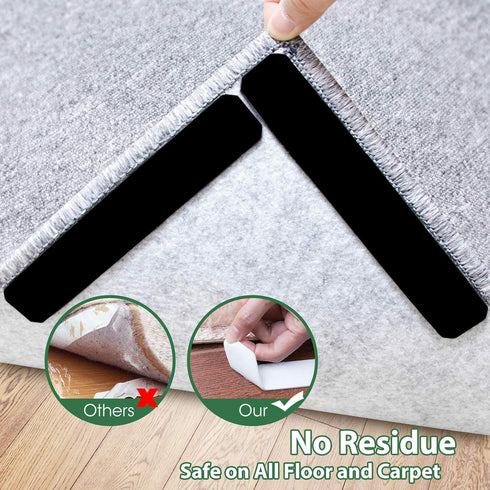 Rug Stopper, 16 Pcs Double Sided Non-Slip Reusable Rug Tape for Hardwood Floors, Tile, Carpets, Wall (Black)