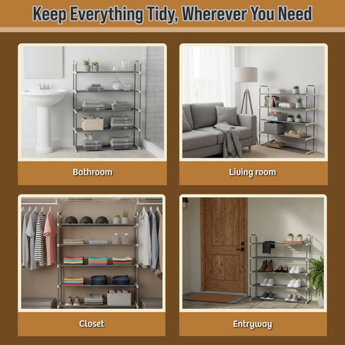 5-Tier Closet Home-Complete Shoe Storage Rack, Shoe Organizer for Bathroom Entryway, Shoe Shelf Holds