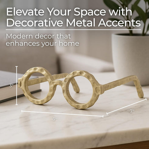 7"x3", Round Glasses Decorative Object Aluminum Sculpture Modern Home Decor Ornament Shelf Styling & Coffee Table Decor