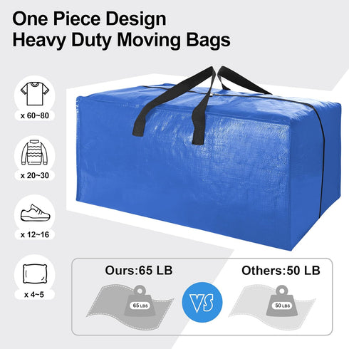 VELVETSURE W/Backpack (Set 6, Heavy Duty Extra Large Moving Bags Straps - Strong Handles & Zippers, Storage Totes