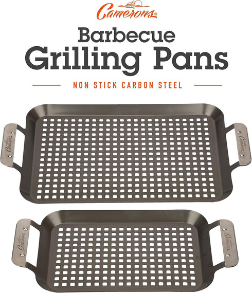 Camerons BBQ Grill Topper Grilling Pans, Set of 2, Non-Stick Barbecue Trays for Indoor Outdoor Use