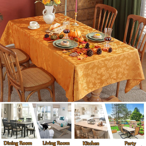 60 102 Inch SASTYBALE Thanksgiving Maple Leaves Jacquard Tablecloth Non Slip Wrinkle-Resistant Table Cover for Autumn