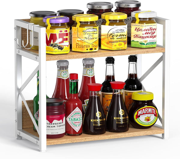 RUILALIFE Kitchen-Countertop-Organizer-Shelf, 2 Tier Coffee Bar Station Organizer for Counter,Wooden Spice Rack