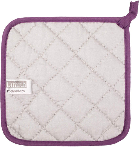 100% Cotton Kitchen Everyday Basic Terry Pot Holder, Heat Resistant Coaster, Set of 5, Grape