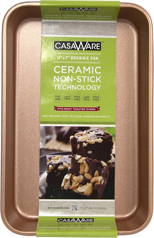 casaWare Toaster Oven Baking Pan, 7 x 11-inch Ceramic Coated Non-Stick, Rose Gold Granite