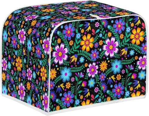 Floral 2 Slice Toaster Covers, Anti-Sputtering Bread Toaster Cover Toaster Dust Cover, Small Washable Kitchen Appliance Protector, Keep from Dust Fingerprint, Purple and Orange