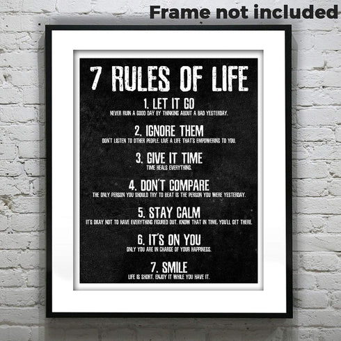 HoneyKICK 7 Rules of Life Motivational Poster, 11 x 14 Inches Unframed, Printed on Premium Cardstock