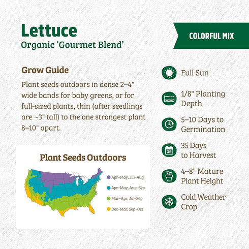 100% Packet 420mg Back to The Roots Organic Seed - Lettuce 'Gourmet Blend'