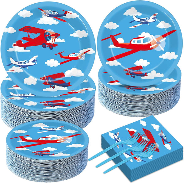 Qyeahkj 50 Guests Airplane Plates and Napkins Party Supplies Plane Party Decorations