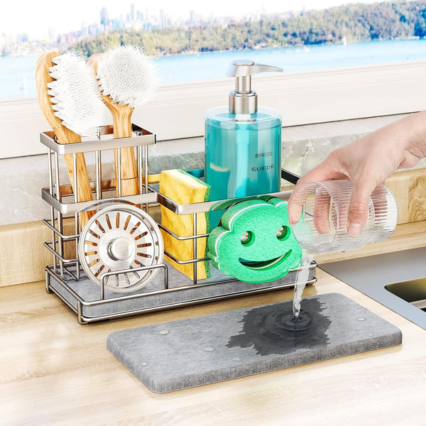 SWTYMIKI Kitchen Sink Caddy Organizer, Smiley Face Sponge Holder for Kitchen Sink,
